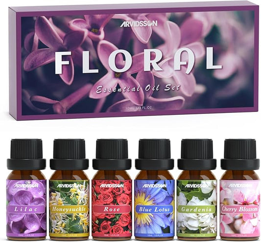 Floral Essential Oils Set, ARVIDSSON Flower Fragrance Oil for Candle Making - Rose, Gardenia, Cherry Blossom, Honeysuckle, Lilac, Diffuser Scented Oil Gift for Women
