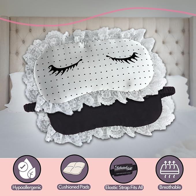CELESTIAL SILK 100% Silk Sleep Mask for Women with Silk Covered Elastic Strap, Eye Mask for Sleeping (One Size, Charming Lashes)