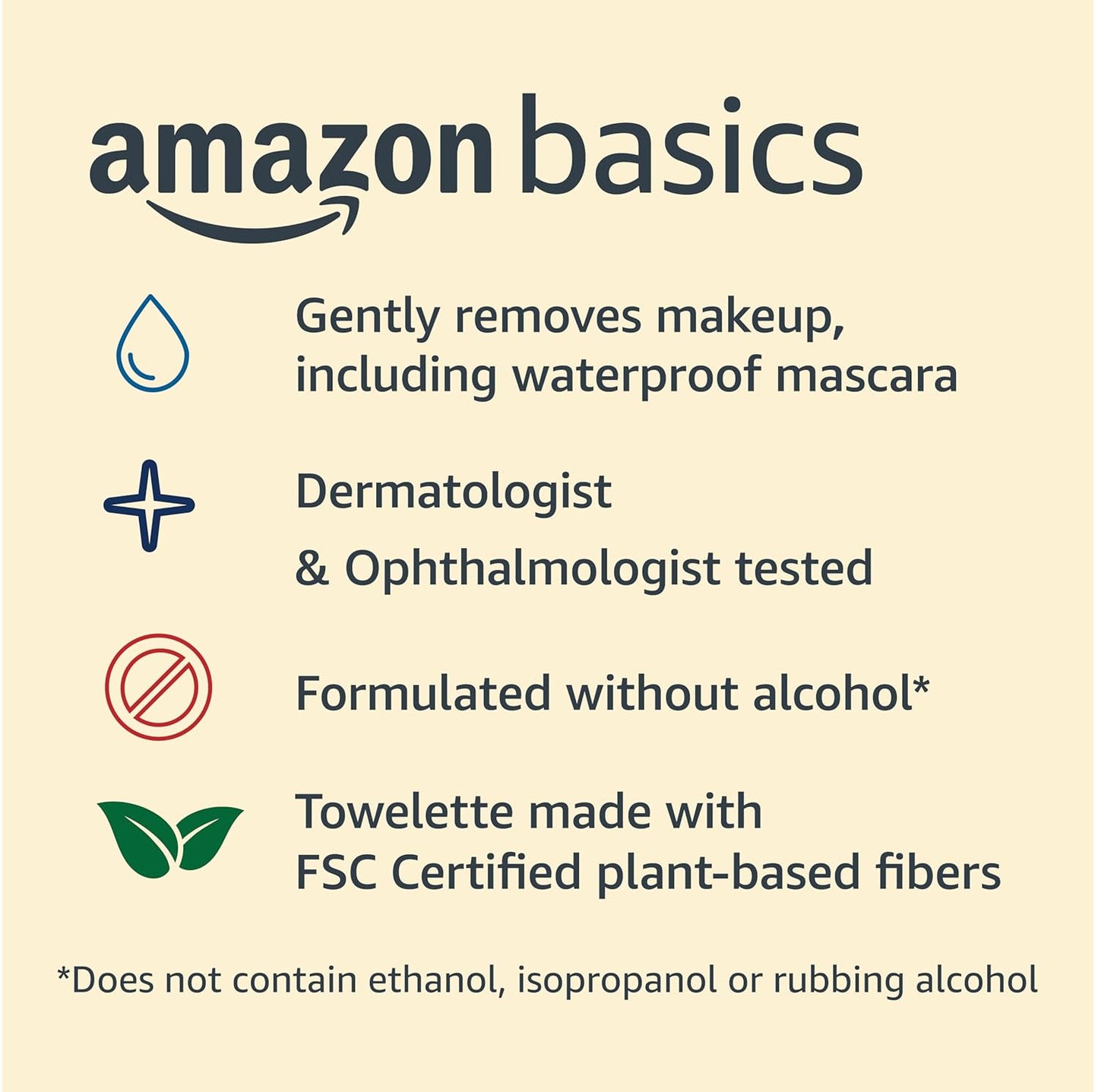 Amazon Basics Makeup Remover Wipes, Gentle Cleansing, Dermatologist Tested, Night Calming, Plant Based, Alcohol-Free, Removes Waterproof Mascara, 25 Count Per Pack, Pack of 6