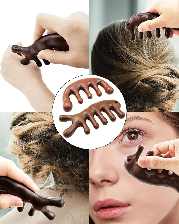 Wooden Scalp Massager Comb for Hair Growth, 2 Pack Wood Wide Tooth Comb for Women Men, Natural Sandalwood Head Massager