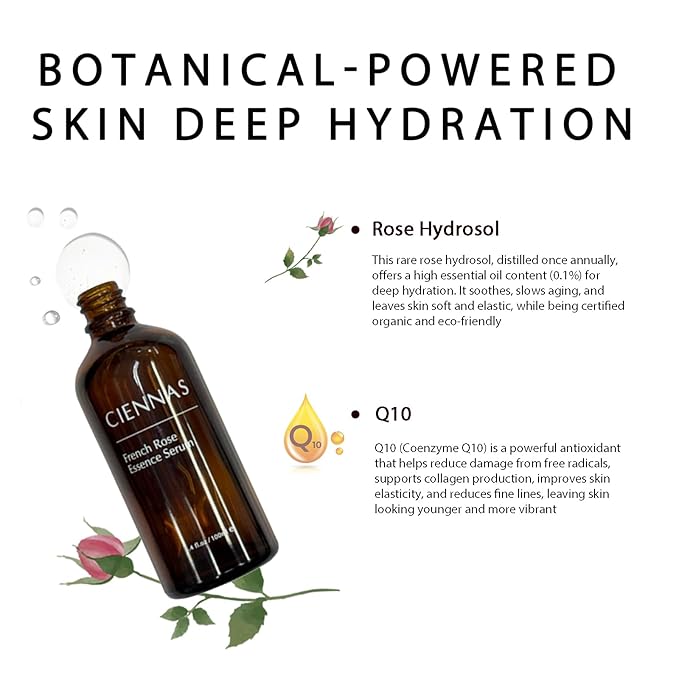 French Rose Essence Serum,Hydrating & Glowing Face Serum with Natural Rose Extracts, Anti-Aging, for All Skin Types - 3.4 Fl.oz