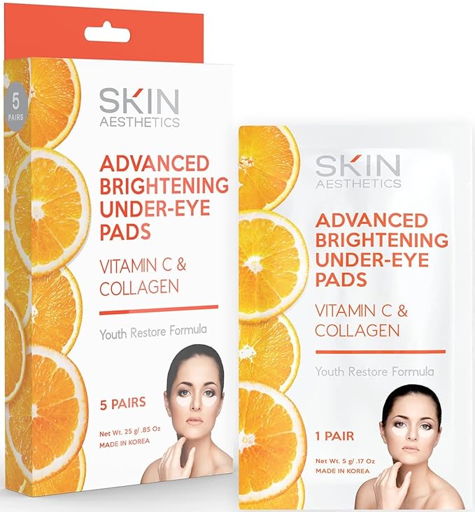 Vitamin C & Collagen Under Eye Patches - Reduces Dark Circles, Wrinkles & Crow's Feet, Brightening - Dermatologist Tested Korean Skincare - Clean Beauty, Cruelty-Free - 5 Pairs