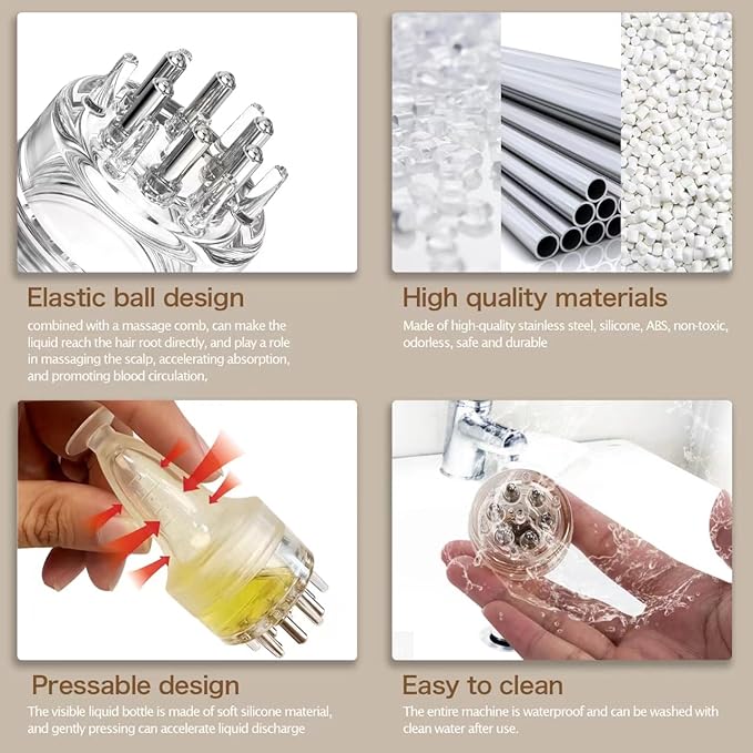 Scalp and Hair Growth Massager Comb with Applicator Bottle for Essential Oils, Serums, and Follicle Care Treatment (Black)