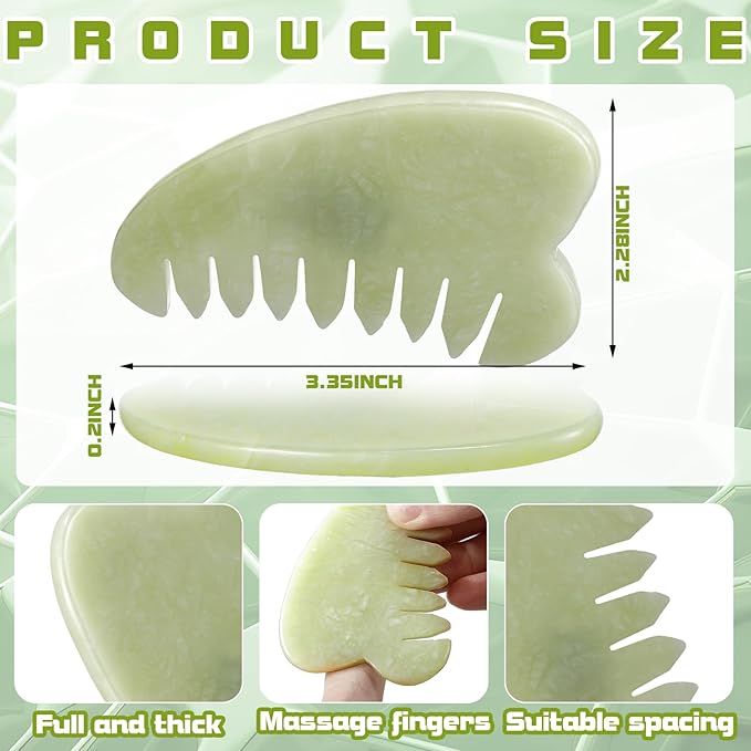 Geiserailie 2 Pieces Jade Combs Massage Stone Hair Gua Sha Scraping Scalp Comb Facial Massage Tool Multifunctional Handheld Head Tools Head Caring Therapy Mother's Day Gift(Heart Style)