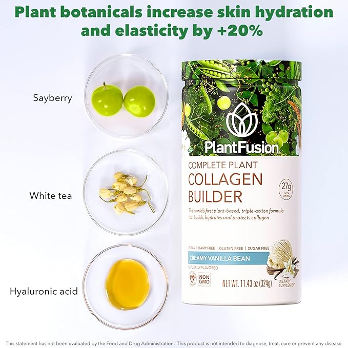 PlantFusion Vegan Collagen Powder - Plant Based Collagen Protein Powder for Muscle & Joints, Hair, Skin & Nails - Keto, Gluten Free, Soy Free, Non-Dairy, No Sugar, Non-GMO - Vanilla 11.43 oz