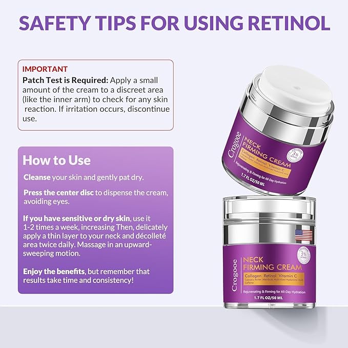 Advanced Neck Firming Cream – 3% Retinol & Hyaluronic Acid for Wrinkle Reduction, Lifting & Skin Tightening – Anti-Aging Moisturizer for Face, Neck & Décolleté – Deep Hydration, 3.4 FL（2 bottle）