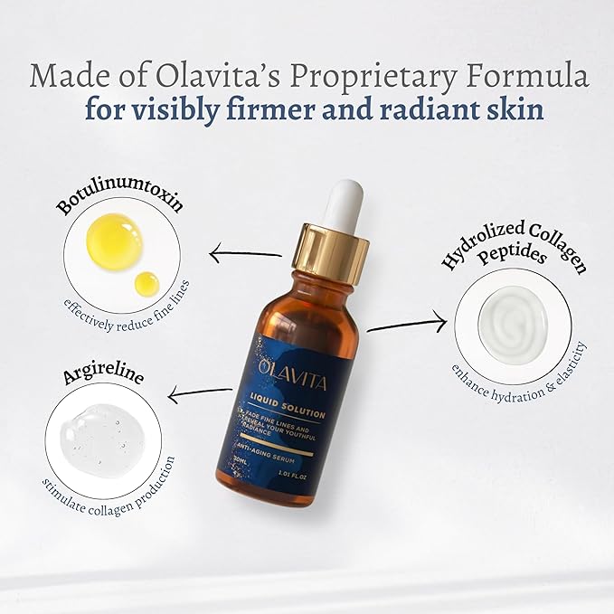 Original Olavita™ Liquid Solution Anti-Aging Face Serum – Reduces Fine Lines, Wrinkles & Dark Spots – Supports Collagen Production, Balances Oils & Improves Skin Elasticity for Radiant, Even Skin Tone
