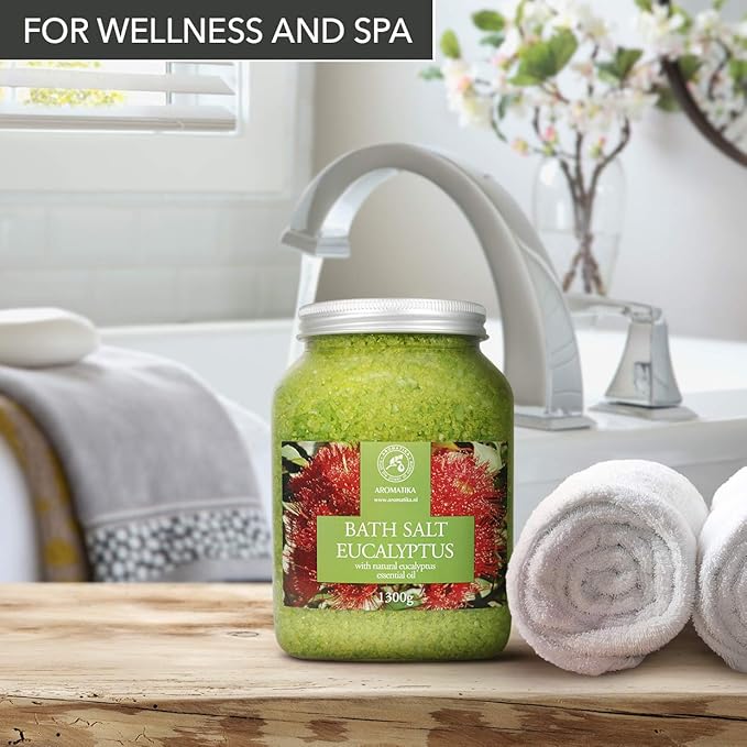 Sea Salt Eucalyptus with Natural Eucalyptus Essential Oil 46 Oz - Eucaliptus Bath Salts - Best for Good Sleep - Stress Relief - Beauty - Relaxing - Bathing - Body Care