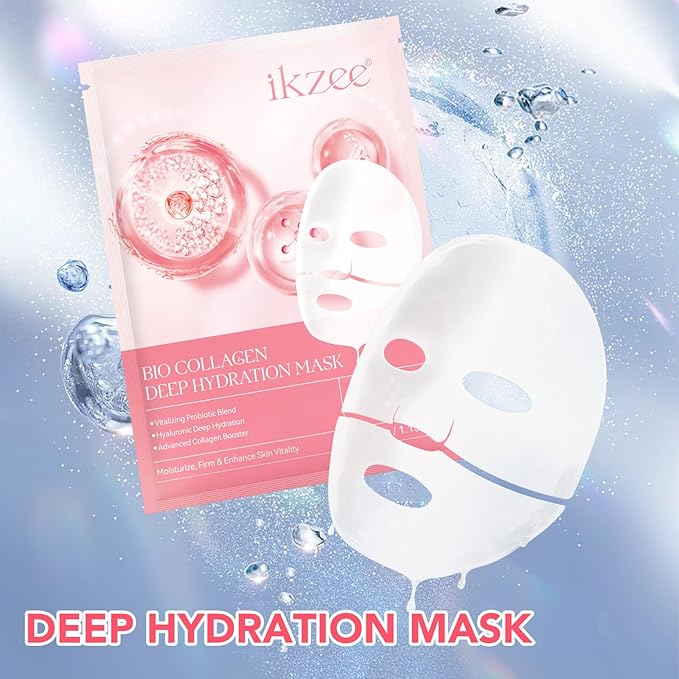 Deep Collagen Mask, 4pcs rich in nano-collagen vitality probiotics variety of anti-aging ingredients, Anti-Aging Hydrating Sleeping Mask including collagen, vitamin E, rose extract and more