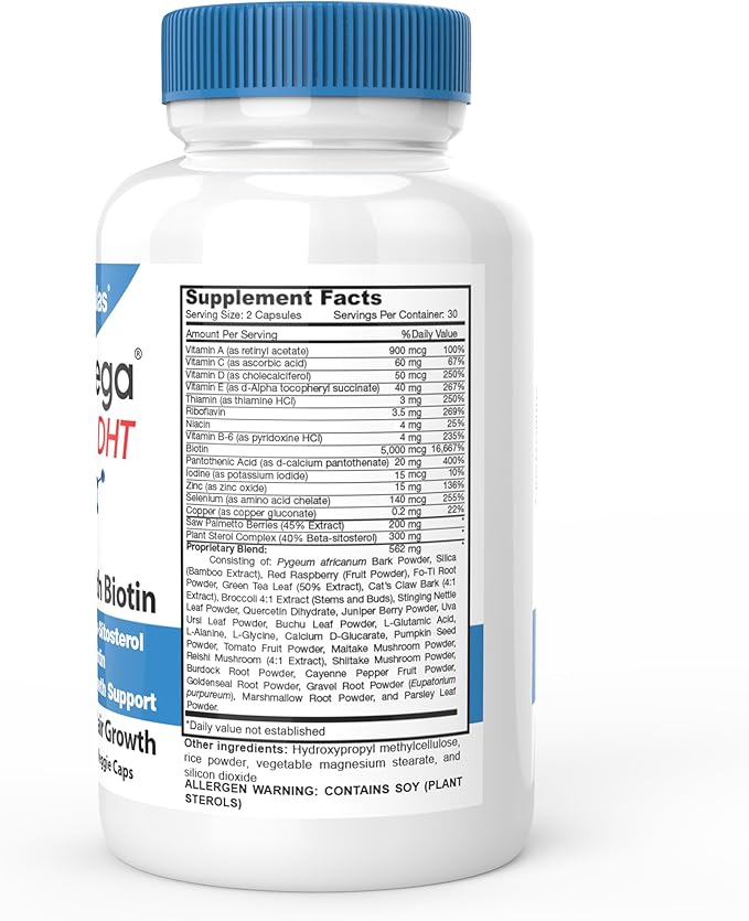 DrFormulas HairOmega DHT Blocker Biotin 5000 mcg Vitamins for Hair Growth Supplement | Hair Loss Pills for Women and Men, 30 Day Supply