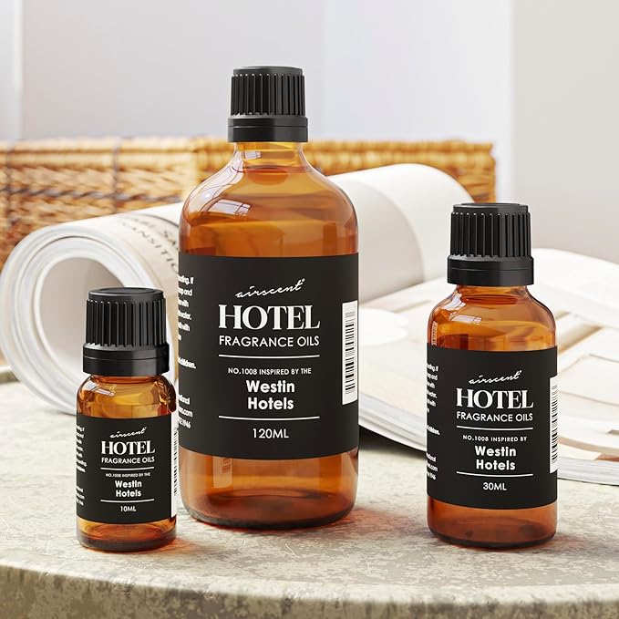 AirScent Hotel Diffuser Oil Inspired by The Westin Hotel Scent - Premium Fragrance Oil No. 1008 for Ultrasonic and Waterless Diffusers and Crafting - 120 mL, 4 fl oz Glass Bottle with Dropper