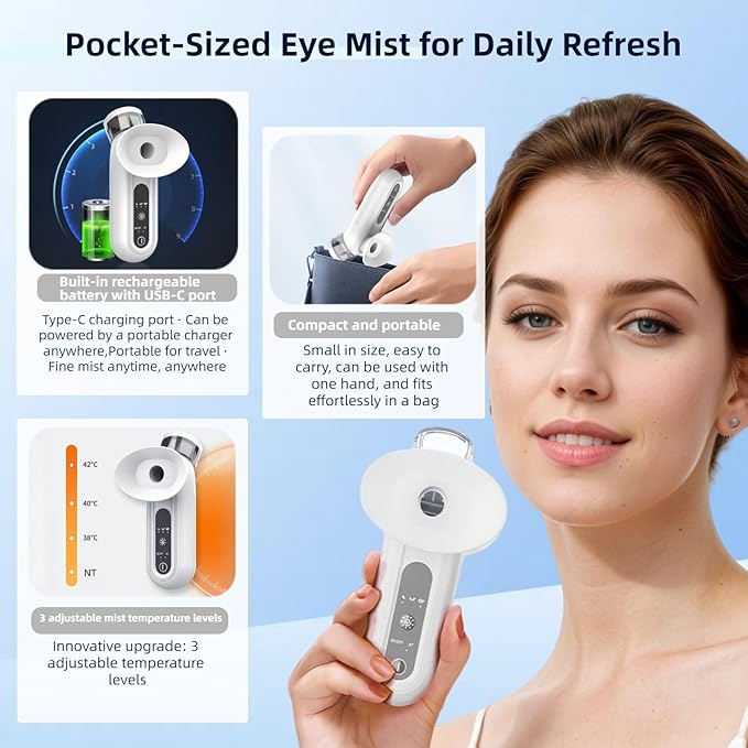 Portable Eye Mist Steam Sprayer, Type-C Rechargeable Nano Mist Sprayer & Mister, Personal Humidifier, Facial Steamer, Portable Nebulizer for Skincare, Desk, Travel Use