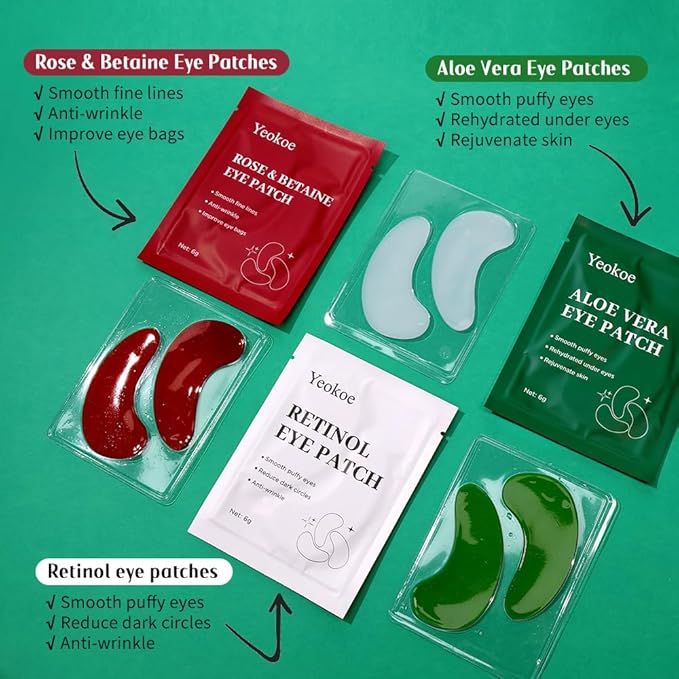 Under Eye Patches For Puffy Eyes and Dark Circles Wrinkle,30 Pairs Face Masks SkinCare With Retinol Serum,Aloe Vera,Rose Betaine