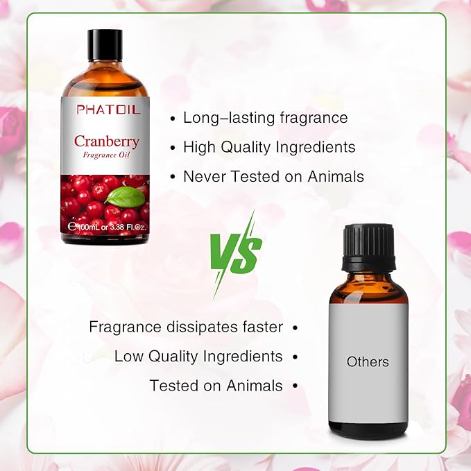 3.38FL.OZ Cranberry Fragrance Oils for Aromatherapy, Essential Oils for Diffusers for Home, Perfect for Diffuser, Yoga, Skin Care, DIY Candle and Soap Making - 100ml