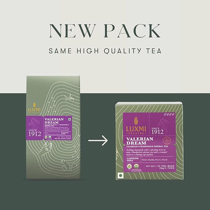 Luxmi Estates - Valerian Dream - Organic Valerian Root Tea for Sleep - 25 Tea Bags | with Valerian Root, Chamomile & Lavender | Perfect Wellness Sleep Tea