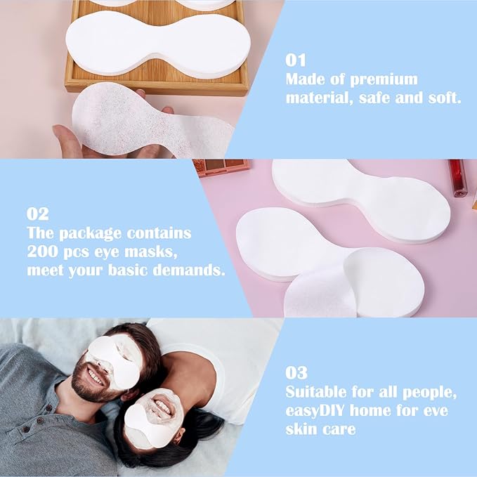 Sibba 200 Sheets Disposable Non Woven Eye Care Cotton Paper Facial Eye Pads Spa DIY Clear Eye Mask Paper Eye Pillow Covers Eye Care Masks for Skincare Spa Wrap Moisture