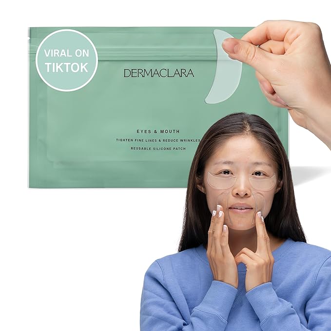 Dermaclara Eye & Mouth Patches - Anti-Wrinkle Silicone Patches for Smile Lines & Under Eye, Overnight Face Pads for Women & Men for Laugh & Frown Lines, Anti Aging, Reusable up to 30 Times - 4 Patches