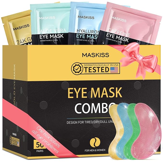 Under Eye Patches(50 Pairs), 24K Gold, Caffeine, Hyaluronic Acid, Aloe Vera Eye Masks for Dark Circles Puffy Eyes Undereye Bags, Eye Skin Care Gift Set for Bachelorette Party Favors
