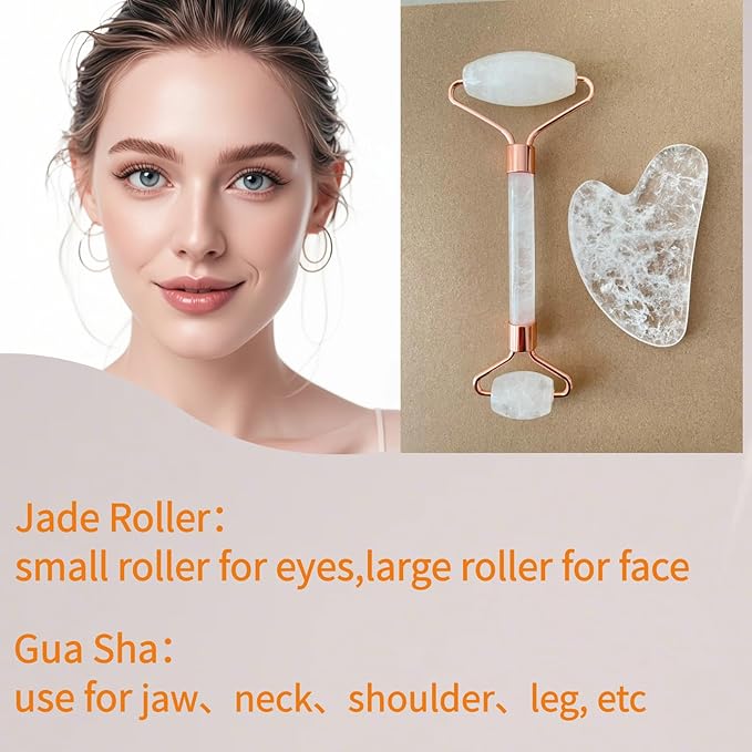 Jade Roller for face and gua sha Set | Massage Roller with face Roller and Eye Roller guasha Tool for face | Skin Care Gift for Women |Creative Packaging