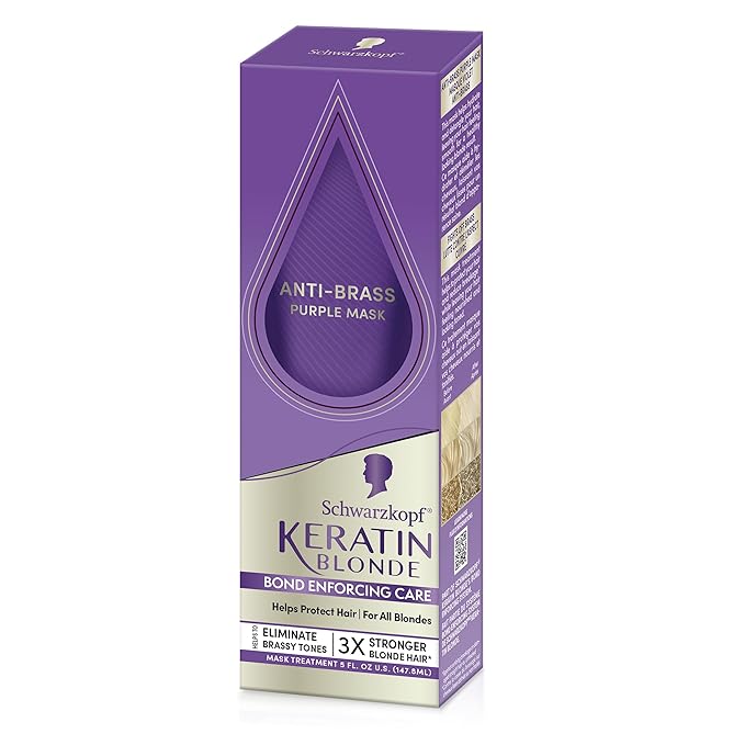 Schwarzkopf Keratin Blonde Anti Brass Purple Mask, 1 Application - Hair Dye Treatment Neutralizes Brassiness and Yellow Undertones, Hair Mask Strengthens Hair, Making it 3x Stronger