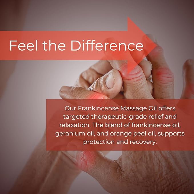 Frankincense Massage Oil 8 Fl Oz - Knees, Elbows, HIPS, Hands, Shoulders and Legs - 100% Pure Frankincense Oil Relaxes Soreness and Stiffness