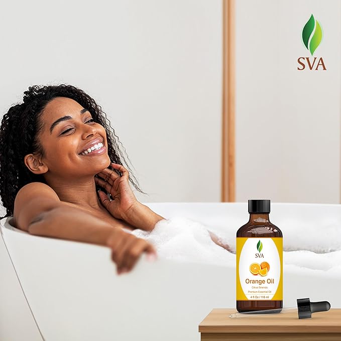SVA Orange Essential Oil – 4 Fl Oz – 100% Natural Orange Oil - for Diffuser, Hair Care, Face, Skin Care, Aromatherapy, Scalp and Body Massage, Soap and Candle Making - with Dropper