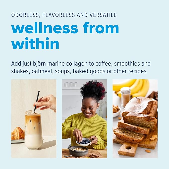 Just Bjorn Marine Collagen Peptides Powder for Women & Men - Skin, Hair, Nail and Joint Support - Hyaluronic Acid, Vitamin C, Amino Acids - Unflavored (45 Servings / 17.3 Ounce)