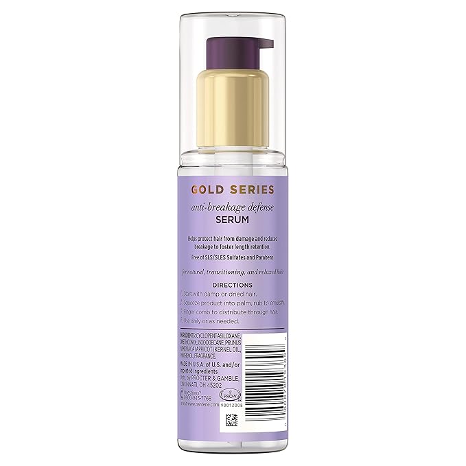 Pantene Gold Series New Lengths Anti-Breakage Defense Serum, Infused with Apricot Oil, Protects & Strengthens, for Natural, Textured, Curly, Coily Hair, Sulfate Free, 3 Fl Oz (Pack of 2)