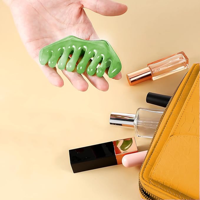 2 Pcs Jade Gua Sha Handheld Massage Comb - Heeta Hair Scalp Massager, Scalp Comb & Head Scratcher - Scalp Massage Tool for Head Caring, Relaxation, Physical Therapy, Acupoint Treatment