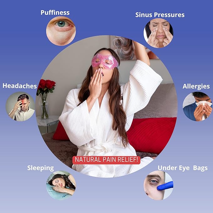 Gel Mask With Eye Holes - Hot Cold Compress Pack for Puffy Eyes, Dry Eyes, Headaches, Migraines, Sinus, Dark Circles - Reusable Face Therapy | Ergo Gel Bead (Pink)