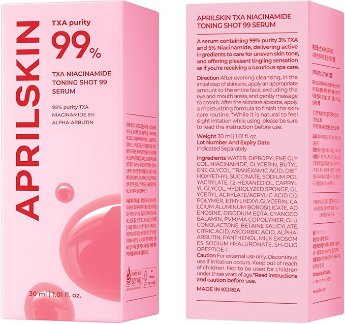 APRILSKIN TXA Niacinamide Toning Shot 99 Spicule Facial Serum｜Skin Booster Serum｜99% High-Purity Tranexamic Acid 3% + Niacinamide 5% for Uneven Skin Tone, Pore Care｜Korean Skin Care｜1.01 fl. oz.