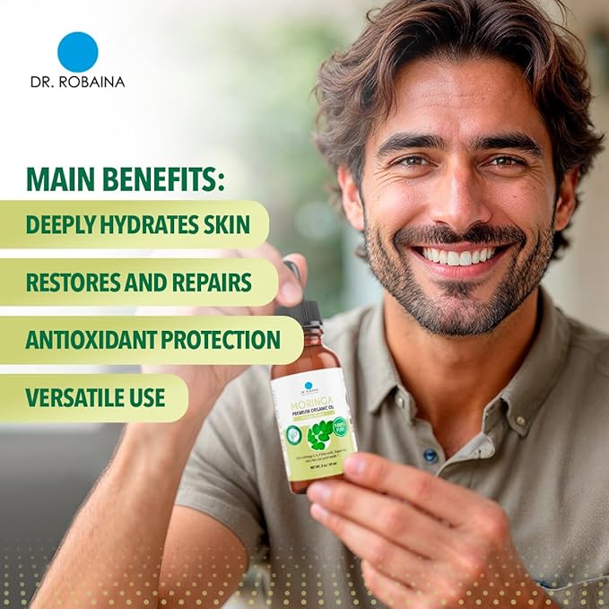Dr. Robaina 100% Pure Moringa Oil – Deep Hydration, Skin Repair & Natural Antioxidants – Cold-Pressed, Organic & All-Natural Moisturizer – Made in USA