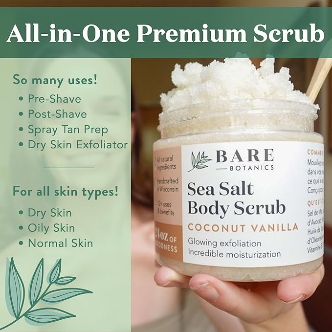 Bare Botanics Lavender Grapefruit Body Scrub 24 oz - Naturally Scented Himalayan Salt Scrub Made in Madison WI - Formulated w/Skin Loving Moisturizers - Cruelty Free Exfoliator w/a Cute Wooden Spoon