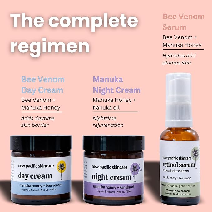 Organic Bee Venom + Manuka Honey Face Serum | Hydrating, Resurfacing, Collagen Booster | 2 month supply, 1oz/30ml | Made in New Zealand