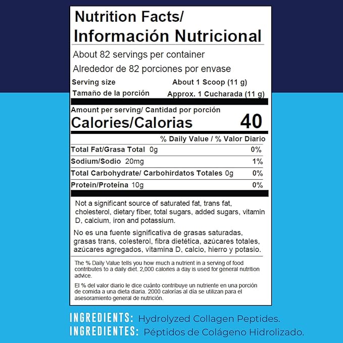 2lb Colageno Hidrolizado En Polvo Para Mujeres y Hombres - Péptidos de Colageno tipo I & III -Alimentado Con Pasto - Sin Sabor – Apoya articulaciones, piel, Cabello, uñas - Mejor Valor Por Tu Dinero