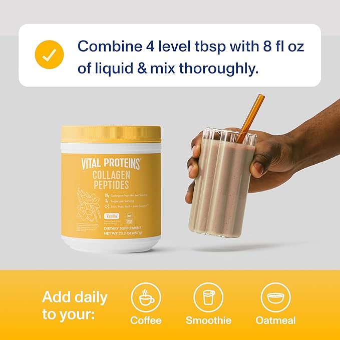 Vital Proteins Grass Fed Collagen Peptides Powder, Helps Support Healthy Hair, Skin, Nails, Bones and Joints - Hydrolyzed Collagen - Vanilla 23.2 oz