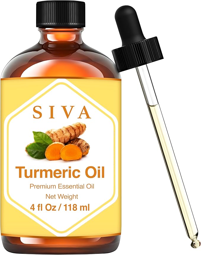 SIVA Turmeric Essential Oil - 4 Fl Oz – Natural Turmeric Oil - for Diffuser, Face, Skin Care, Aromatherapy, Hair Care, Scalp and Body Massage - with Dropper