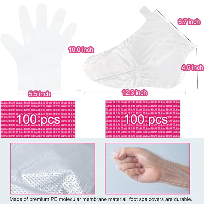 Paraffin Wax Liners for Feet and Hand, 200pcs Larger and Thicker Plastic Hand and Foot Bags, Plastic Paraffin Bath Mitt Glove and Sock Liners Paraffin Wax Mitts (paraffin gloves for hands and foot)