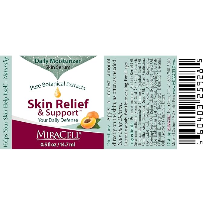 Miracell Skin Relief & Support Oil – Natural Face & Body Moisturizer with Apricot, Jojoba, and Vitamin E – Fast-Absorbing Hydration for Dry, Sensitive, or Rough Skin – 0.5 oz