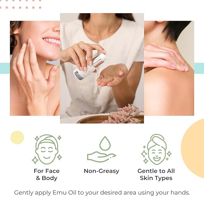 Emu Oil Skin Moisturizer - Scalp, Hair, Face, Body & Nail Moisturizer with Omega 3, 6, 9, Vitamins, & Minerals - Body & Face Serum for Fine Lines, Stretch Marks, Dry Lips & Cuticles - 100mL, Unscented