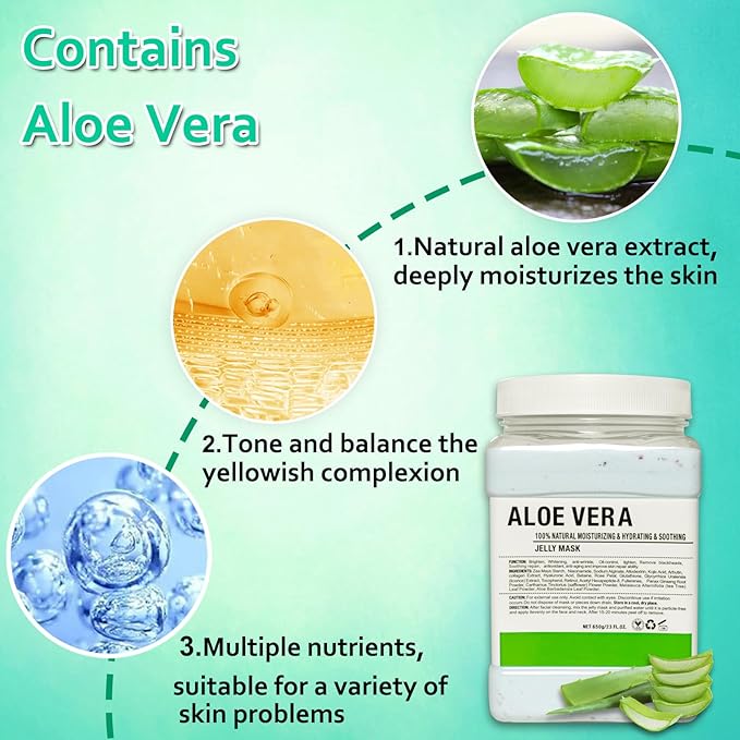 Jelly Mask Powder for Facials,Hyalorunic Acid Jelly Masks For Facials Professional, Aloe Vera Jelly Face Mask,Face Masks with Double-ended Silicone Brush, 23 Fl Oz