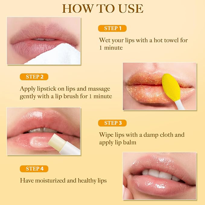 3PCS Turmeric Lip Balm and Turmeric Lemon Lip Exfoliator Scrub with Brush Set, Dark Lips Treatment for Smokers, Natural Exfoliator & Moisturizer Cracked, Dull, Reduce Fine Lines Lips