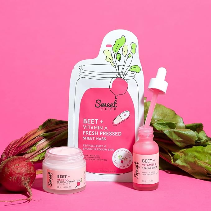 Sweet Chef Beet + Retinol Nightly Firming Mask - Beet Root Extract + Smoothing Retinol Night Cream Mask - Vegan Overnight Face Mask with Squalane + Hyaluronic Acid (50ml / 1.69 fl oz)