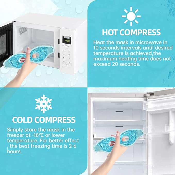 2 PCS Ice Eye Mask Reusable Ice Pack Hot/Cold Compress Gel Bead Cooling Mask for Puffiness/Dark Circles/Headaches/Migraines/Stress Relief (Blue)