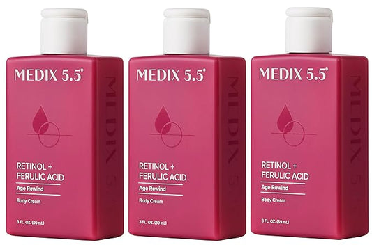 MEDIX 5.5 Retinol Body Lotion Firming Moisturizer | Crepey Skin Care Treatment | Retinol Body Cream | Retinol Cream Targets Look Of Crepe Skin, Wrinkles, & Sagging Skin, 3 Fl Oz Travel Size, 3-Pack