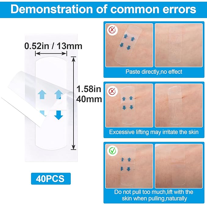 PAGOW 40PCS Face Lift Tape Invisible Instant Adhesive Lifter Bands Waterproof Ultra thin Makeup Strip for Neck Eye Breathable Hypoallergenic Double Chin Jowls Lifter Wrinkles Lifting Saggy Skin