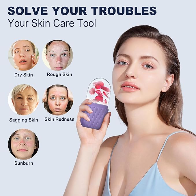 2 Pack Ice Roller for Face and Eye, Skin Care for Shrink Pores Reduce Puffiness, Nursing Tool for Fever, Redness and Swelling, Ice Cube, Ice Mold, Ice Stick, Ice Holder for Face Women Men Purple-Blue