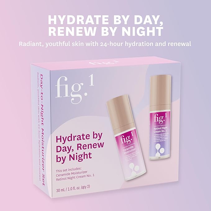 Fig.1 Day-to-Night Moisturization, 24-Hour Hydration Skincare Gift Set - Travel & Trial Size - Includes Ceramide Moisturizer (30ml) & Retinol Night Cream (30ml)