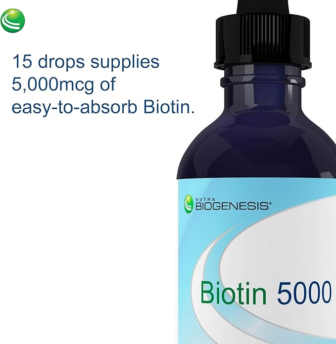 Nutra BioGenesis Biotin 5000 - Liquid Vitamin B Biotin Drops for Skin, Hair, Adrenal & Immune Health- 2 Oz