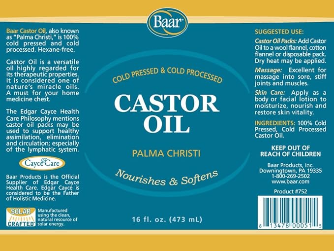 Baar Cold-Pressed, Cold-Processed, Hexane Free Castor Oil, 16 Ounces